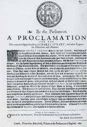 Una proclamación del Parlamento para el descubrimiento y captura de Charles Stuart y otros traidores, adherentes y cómplices, publicada en 1651